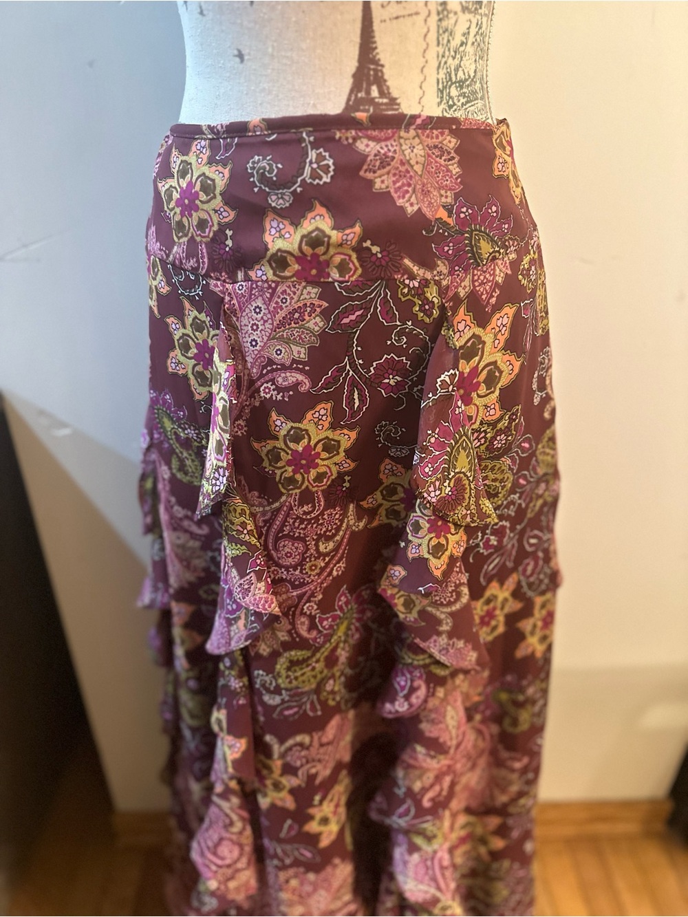 Paniz Purple Paisley Tiered Maxi Skirt